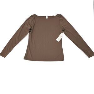 YOGALICIOUS Zenly Winslet Boat Neck Lightweght Soft Stretch Brown Top NWT Medium